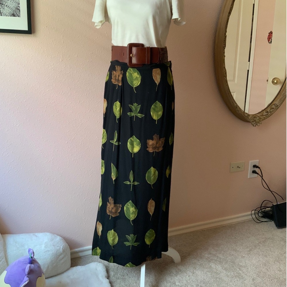 Vintage 80s / 90s Whimsy Cottagecore Leaf Maxi Skirt